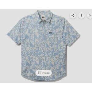 Quiksilver Men’s Button-Up Shirt Light Blue & White Geometric Pattern Size XL